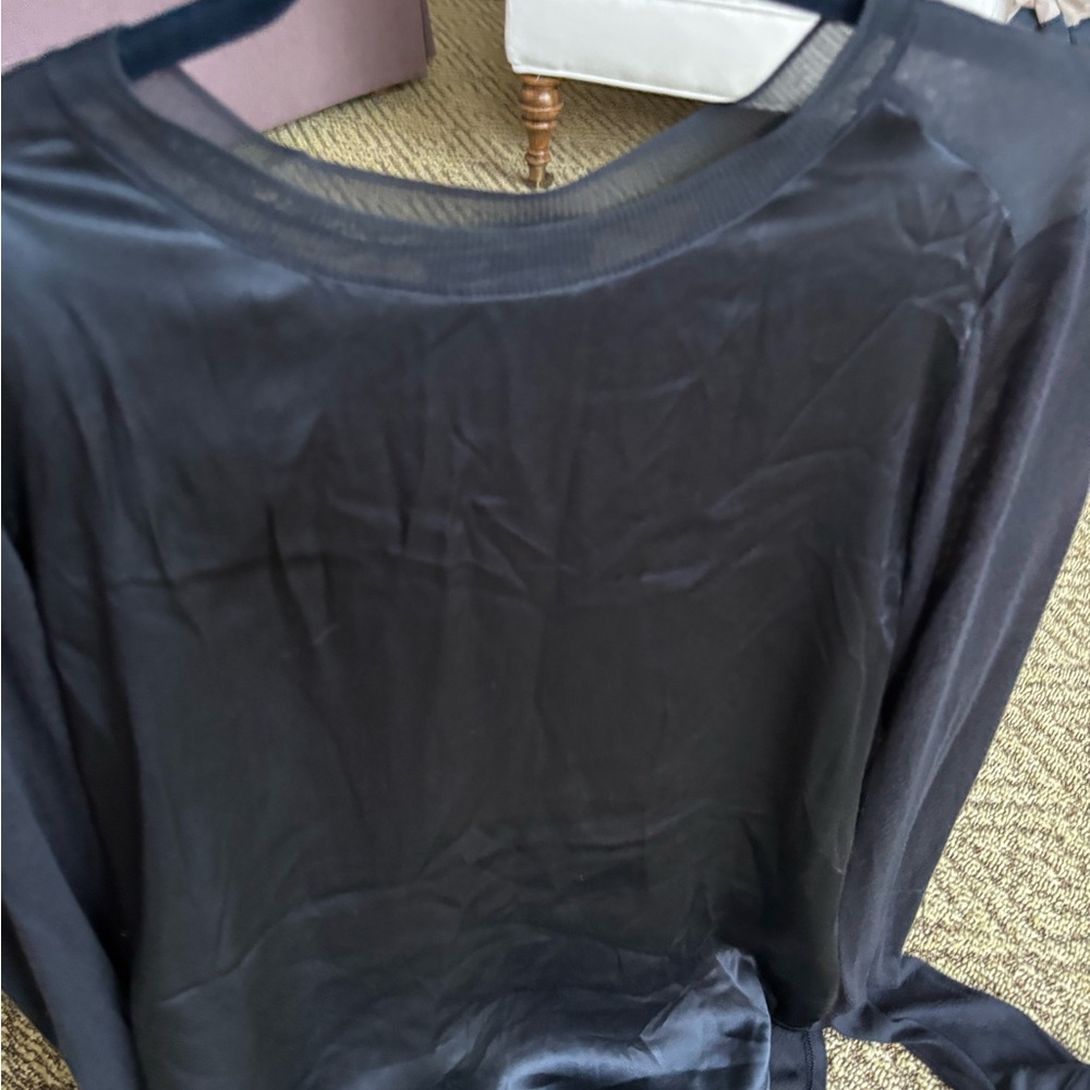 Vince Navy Satin Sheer Blouse